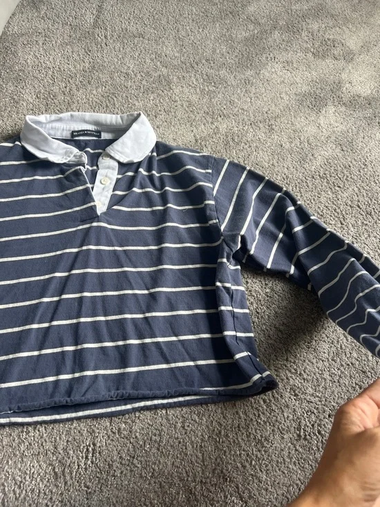 Brandy Melville Navy and White Striped Rugby Polo Top - Picture 3 of 5